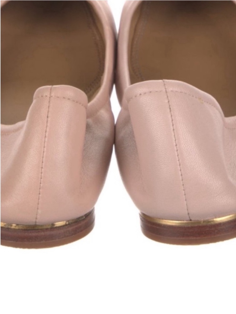 TORY BURCH Minnie Blush Shell Pink Leather Gold Medallion Logo Ballet Flat - Picture 6 of 7